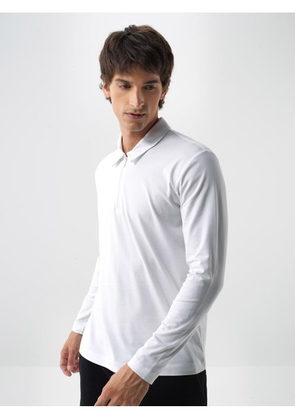 Erkek Beyaz Modal Dokulu Slim Fit Uzun Kollu Tişört fiyatları