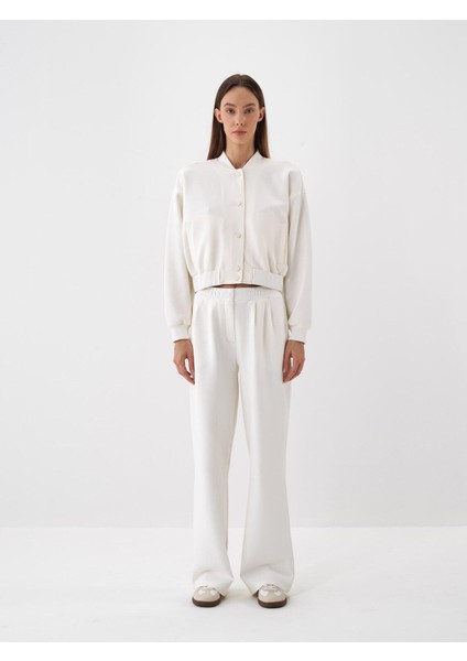 Kadın Ekru Pamuk Dokulu Oversize Sweatmont