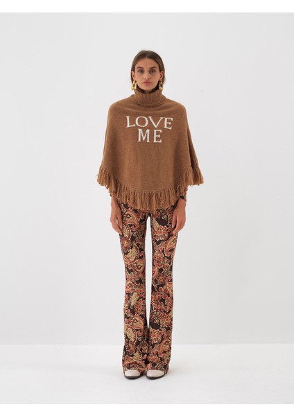 Kadın Camel Yumuşak Dokulu Regular Fit Panço