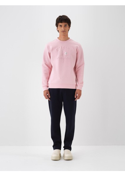 Erkek Pembe Pamuk Dokulu Regular Fit Sweatshirt