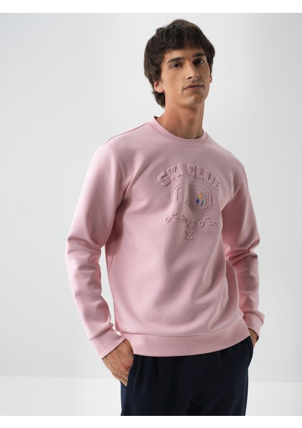 Erkek Pembe Pamuk Dokulu Regular Fit Sweatshirt fiyatları
