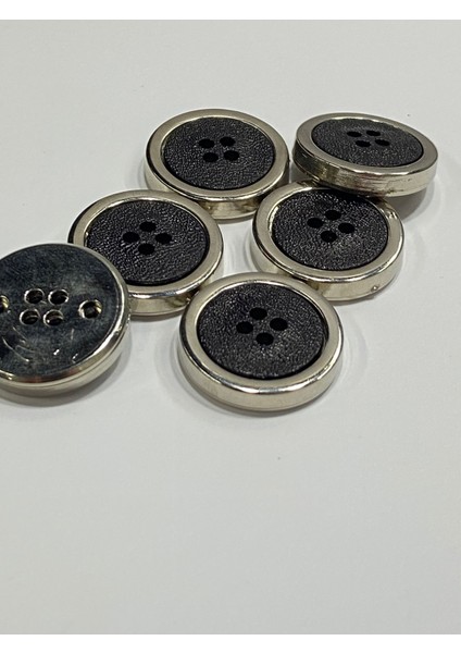 Trençkot Ceket Düğmesi Takımı 6 Lı Set / Siyah Gümüş / M004