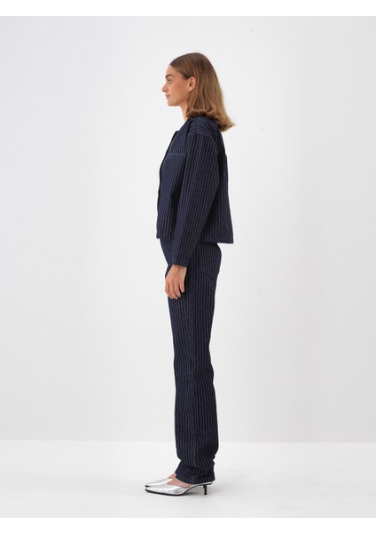 Kadın Lacivert Pamuk Dokulu Oversize Ceket modelleri