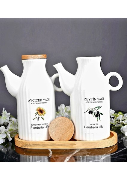 2'li Ahşap Standlı Porselen Yağlık ve Sirkelik Seti, 3 Parça, Beyaz, 1L fiyatları