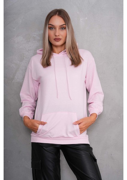 Kadın Kanguru Cepli Kapüşonlu Iki Iplik Sweatshirt 245099 -