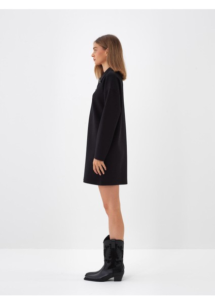 Kadın Siyah Pamuk Dokulu Oversize Elbise modelleri