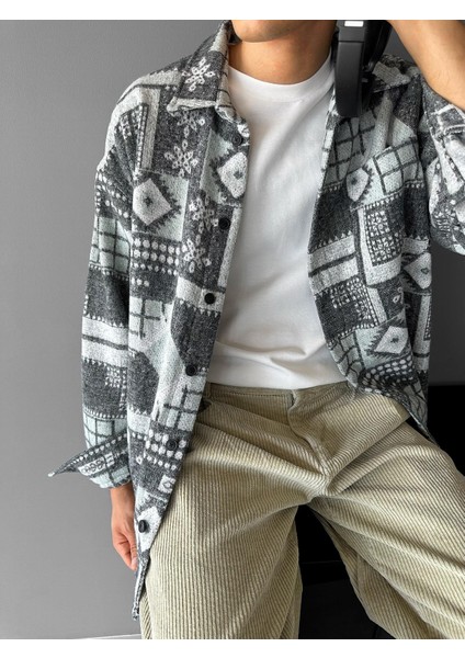 Erkek Oversize Desenli Yumuşak Dokulu Gömlek Yeşil fiyatları