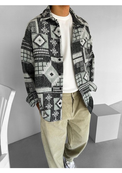 Erkek Oversize Desenli Yumuşak Dokulu Gömlek Yeşil modelleri