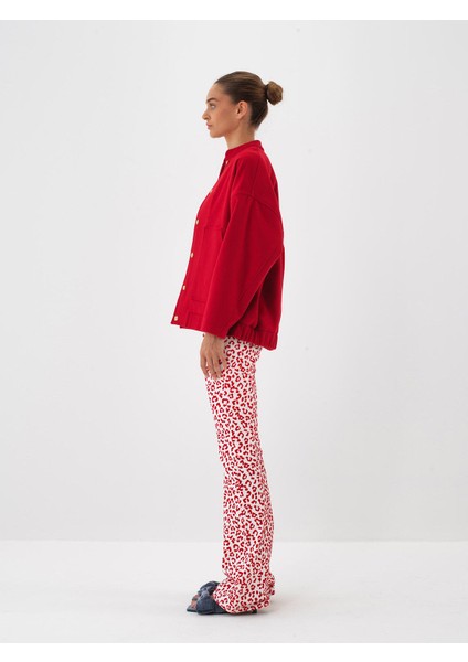 Kadın Kırmızı Esnek Dokulu Oversize Ceket modelleri