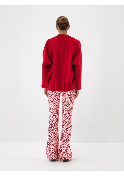 Kadın Kırmızı Esnek Dokulu Oversize Ceket fırsatları