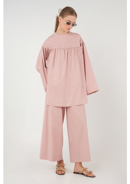 Poplin Bol Paça Pantolon Soft Pembe