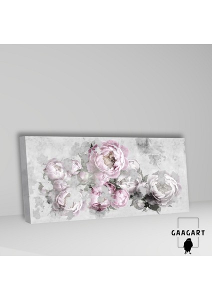 Panoramik Kanvas Duvar Tablosu Pembe Gri Çiçekler Dizaynı fiyatları
