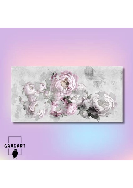 Panoramik Kanvas Duvar Tablosu Pembe Gri Çiçekler Dizaynı modelleri