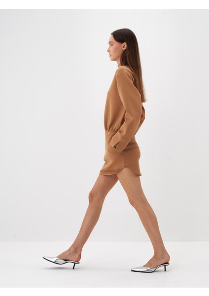 Kadın Camel Pamuk Dokulu Oversize Elbise fiyatları