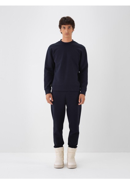 Erkek Lacivert Pamuk Dokulu Regular Fit Sweatshirt