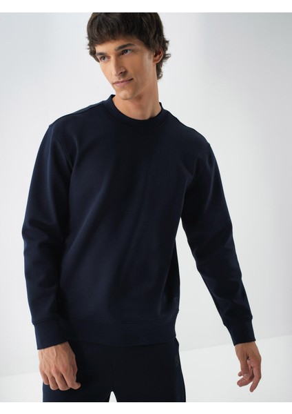 Erkek Lacivert Pamuk Dokulu Regular Fit Sweatshirt fiyatları