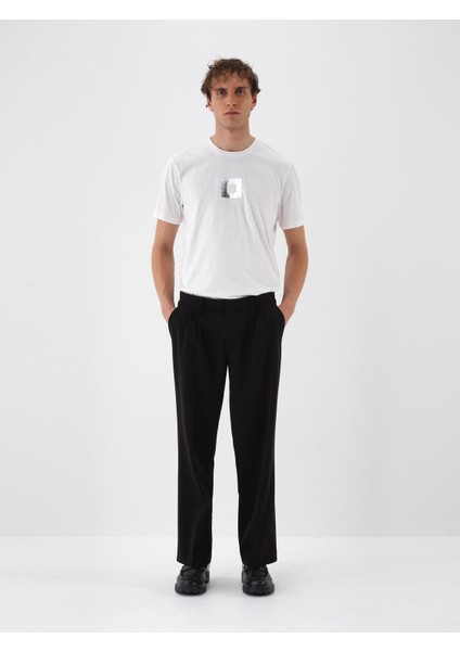 Erkek Siyah Esnek Dokulu Regular Fit Pantolon