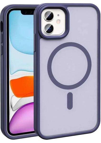 - Apple iPhone 12 Pro - Kılıf Magsafe Şarj Özellikli Mat Arka Yüzey Sio Kapak - Koyu Mor