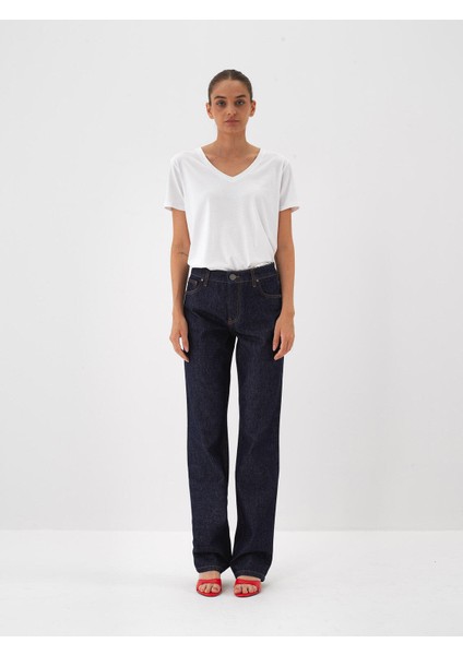 Kadın Lacivert Pamuk Dokulu Oversize Pantolon