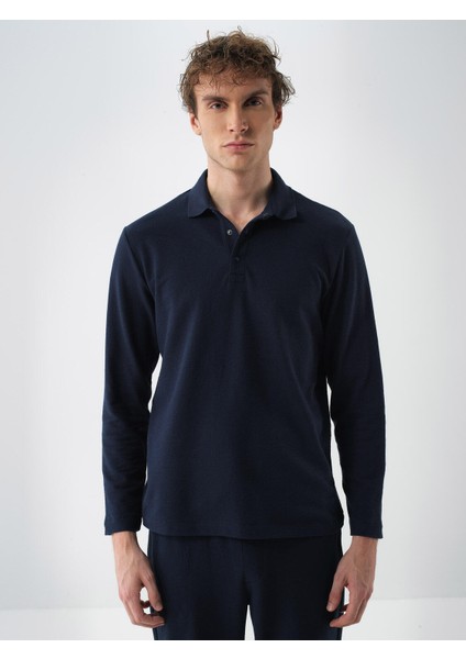 Erkek Lacivert Pamuk Dokulu Regular Fit Uzun Kollu Tişört fiyatları