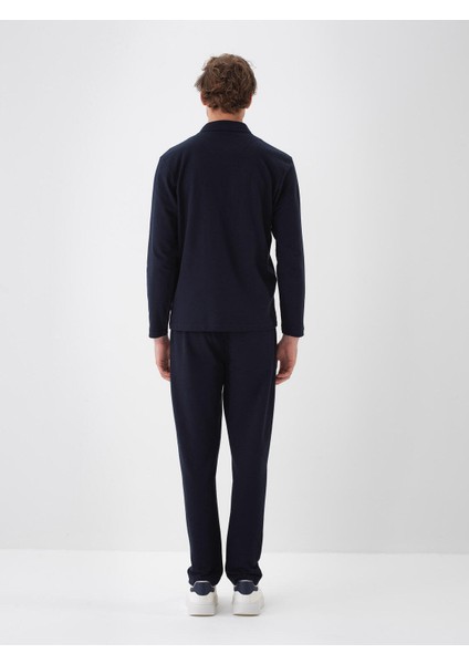 Erkek Lacivert Pamuk Dokulu Regular Fit Uzun Kollu Tişört fırsatları