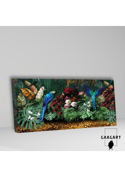 Panoramik Kanvas Duvar Tablosu Mavi Papağan ve Doğa Manzarası fiyatları
