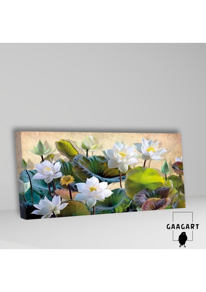 Panoramik Kanvas Duvar Tablosu Yeşil Geniş Yapraklı Çiçekler fiyatları