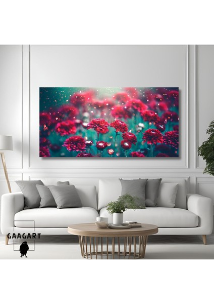 Panoramik Kanvas Duvar Tablosu Pırıltı Görünümlü Çiçekler