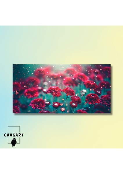 Panoramik Kanvas Duvar Tablosu Pırıltı Görünümlü Çiçekler modelleri
