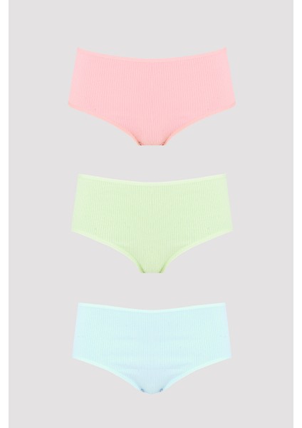 Pudra Yeşil Mavi 3lü Kaşkorse Yüksel Bel Külot