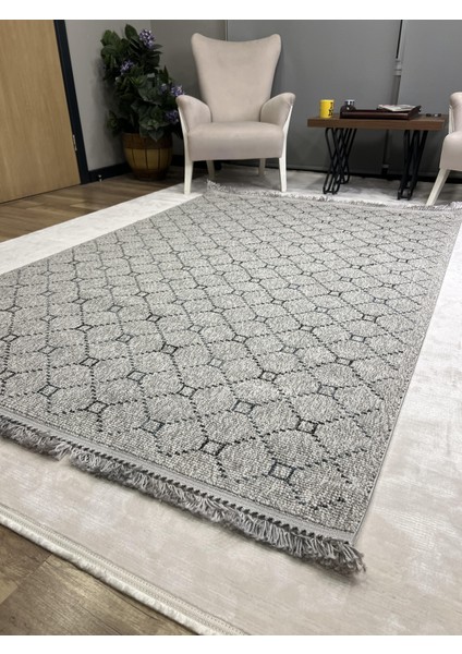Gri Geometrik Desenli Iskandinav Halı - Soft Ve Modern Salon Halısı - Lora Plus 3926