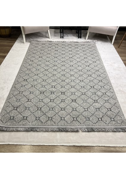 Gri Geometrik Desenli Iskandinav Halı - Soft Ve Modern Salon Halısı - Lora Plus 3926