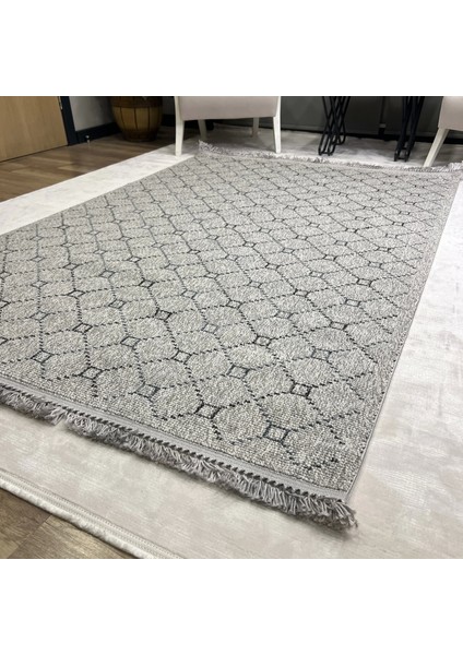 Gri Geometrik Desenli Iskandinav Halı - Soft Ve Modern Salon Halısı - Lora Plus 3926