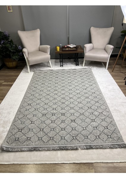 Gri Geometrik Desenli Iskandinav Halı - Soft Ve Modern Salon Halısı - Lora Plus 3926
