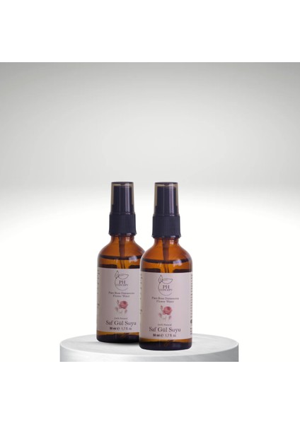 Gül Suyu 50 ml Cam Şişe Sprey Kapak 2'li Set