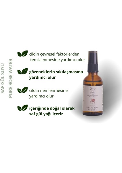 Gül Suyu 50 ml Cam Şişe Sprey Kapak 2'li Set