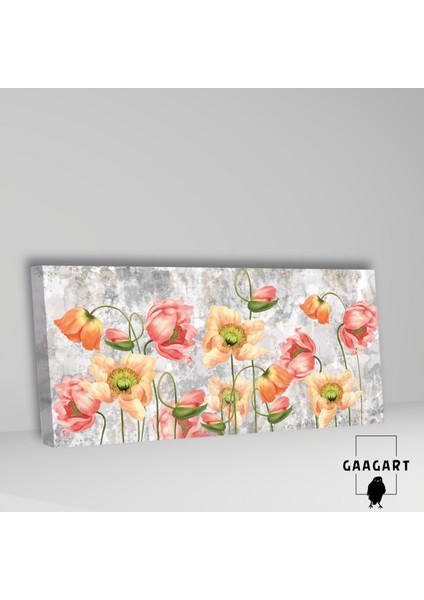 Panoramik Kanvas Duvar Tablosu Sarı Pembe Turuncu Çiçekler fiyatları