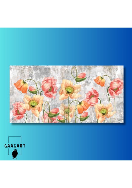 Panoramik Kanvas Duvar Tablosu Sarı Pembe Turuncu Çiçekler modelleri