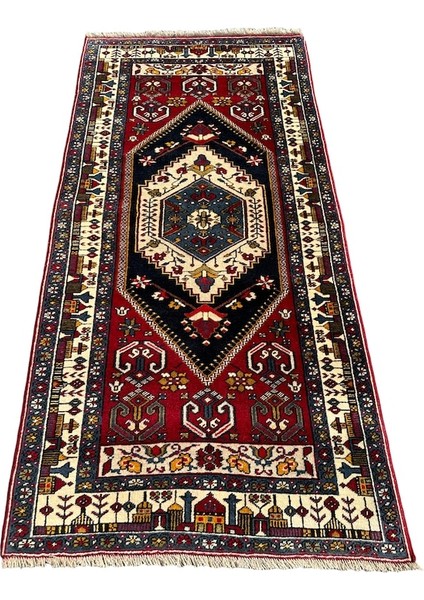 El Dokuma Sıfır Yahyalı Halısı 105 x 220 cm Lacivert Kırmızı Yolluk