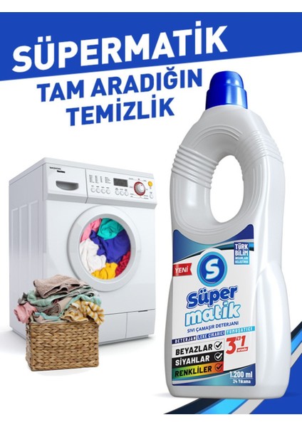 3'ü 1 Arada %100 Yerli Sıvı Çamaşır Deterjanı 3 Adet 1200 ml