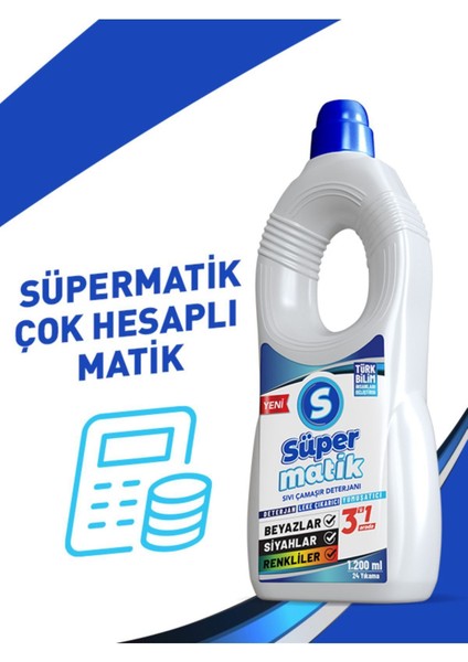 3'ü 1 Arada %100 Yerli Sıvı Çamaşır Deterjanı 3 Adet 1200 ml