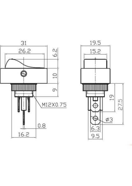 Oval Üniversal Elektrik Anahtarı 1-0 Kırmızı Ledli Rocker 3 Fişli