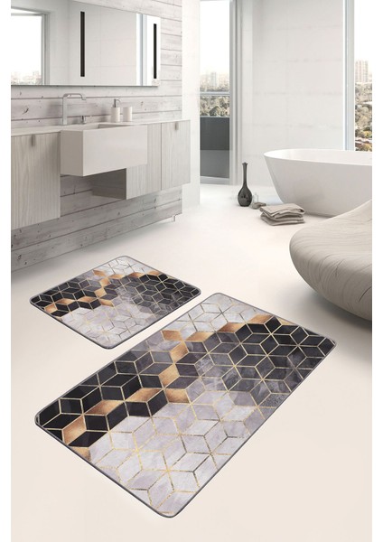 Renkli Doğal Pamuklu 2'li Banyo&mutfak Paspas Seti 60 x 100 50 x 60 cm