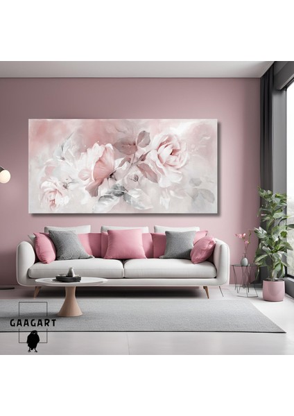 Panoramik Kanvas Duvar Tablosu Pastel Pembe Soyut Güller