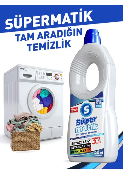 3'ü 1 Arada %1000 Yerli Sıvı Çamaşır Deterjanı 1200 ml 2 Adet