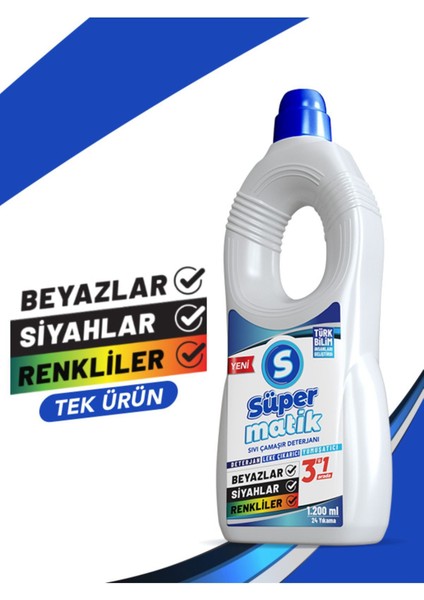 3'ü 1 Arada %1000 Yerli Sıvı Çamaşır Deterjanı 1200 ml 2 Adet