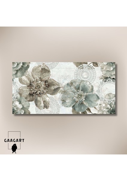 Panoramik Kanvas Duvar Tablosu Desenli Fonda Geniş Çiçekler modelleri