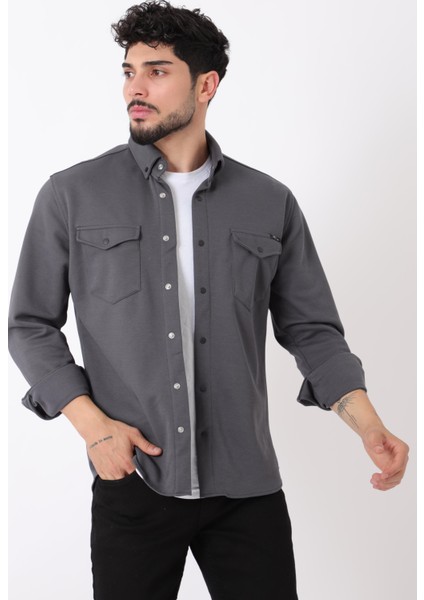 Çift Cep Kapaklı Örme Gömlek Xc U16805_40335