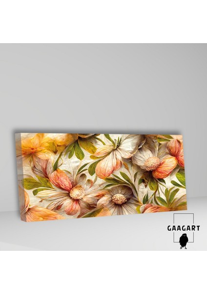 Panoramik Kanvas Duvar Tablosu Yeşil Turuncu Canlı Çiçekler fiyatları
