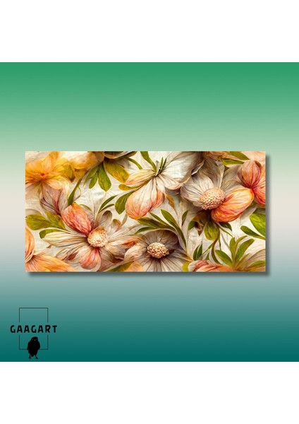 Panoramik Kanvas Duvar Tablosu Yeşil Turuncu Canlı Çiçekler modelleri
